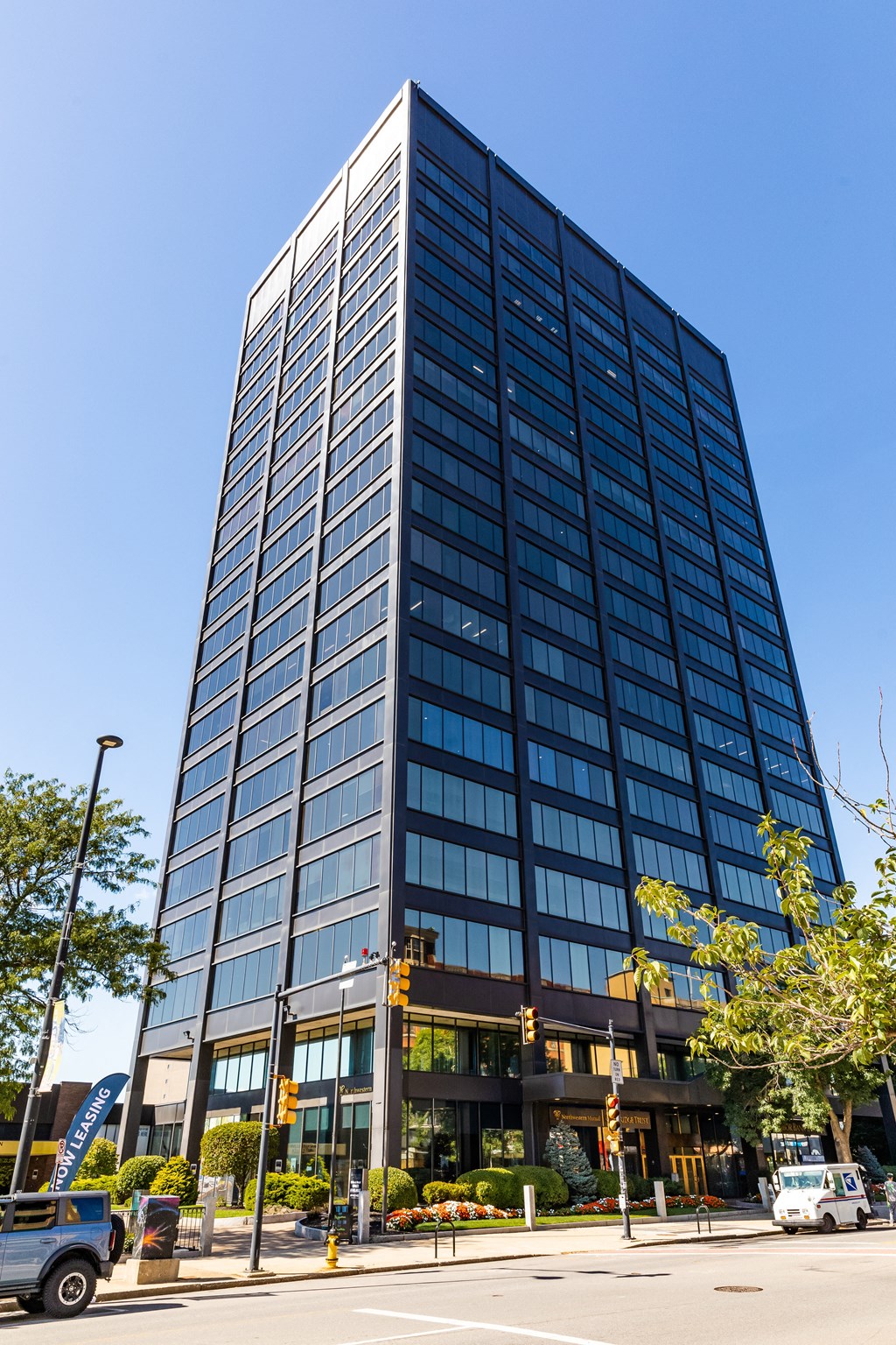 looking up at the west facade of the prudential tower