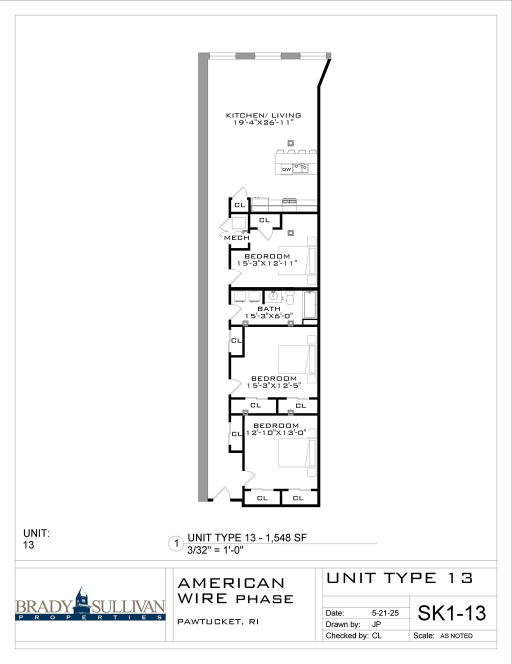 A drawing of a floor plan for a kitchen and living room.