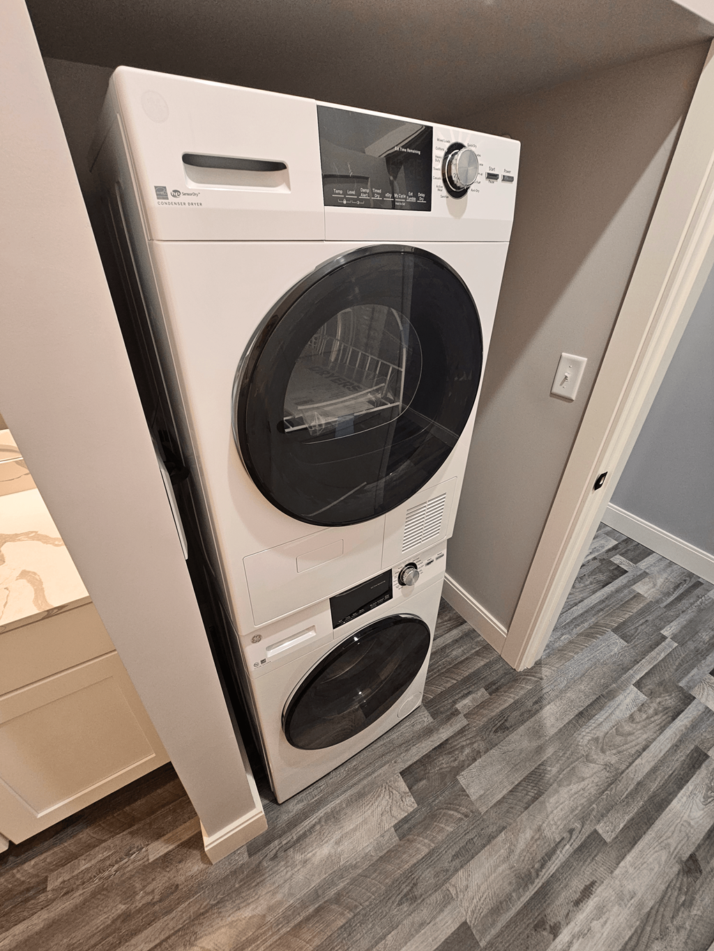 a front loading washer and dryer in a home