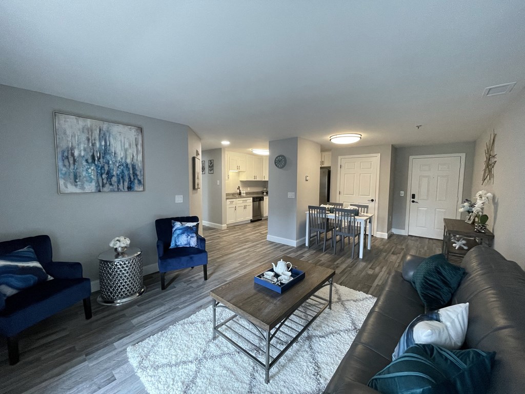 a living room with a couch and a table