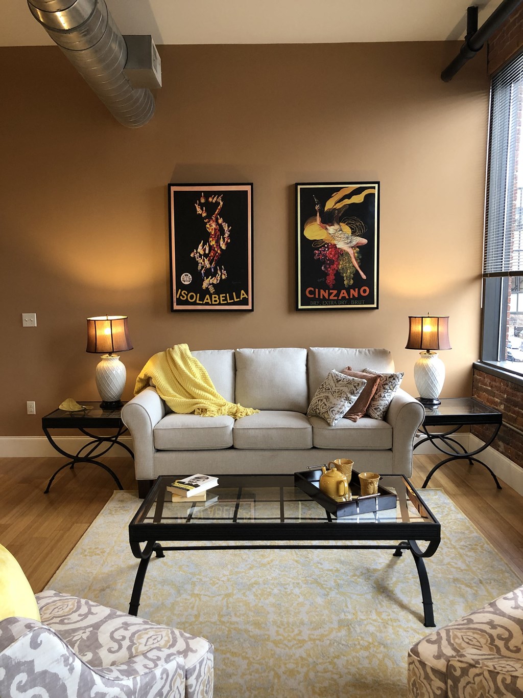 a living room with a couch and a coffee table