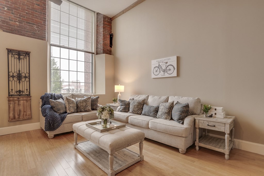 a living room with a couch and a coffee table