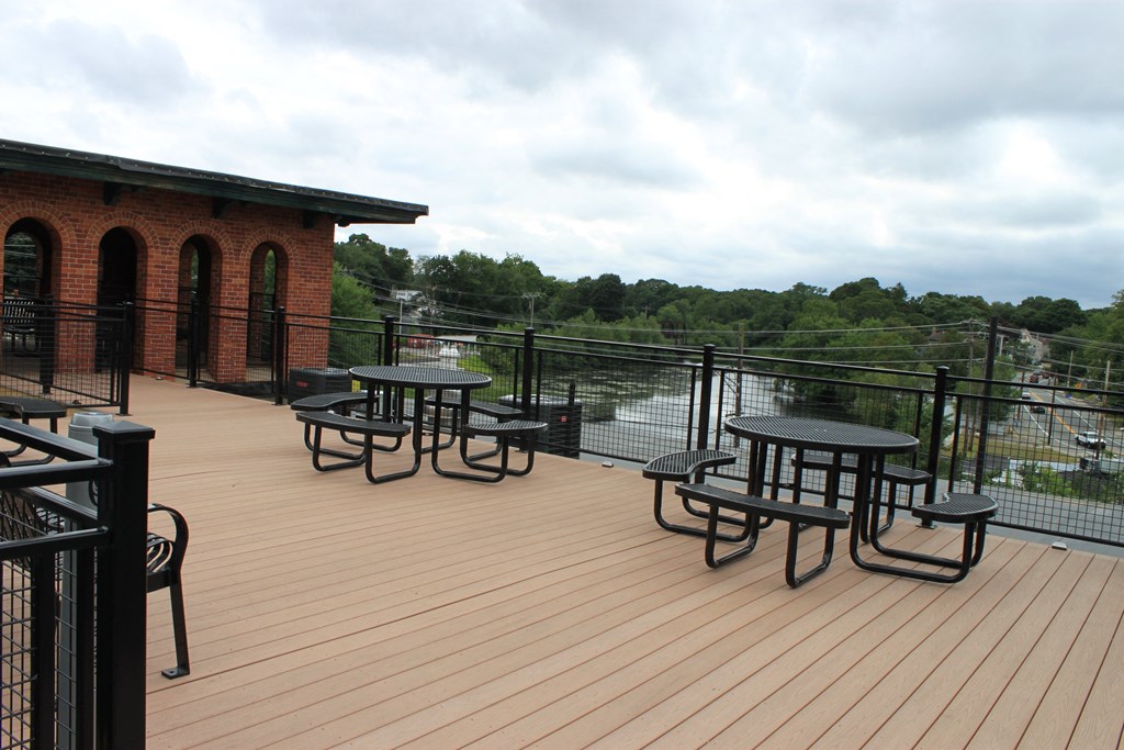 the deck on the top of the building