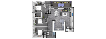a floor plan of a two bedroom apartment with two bathrooms and a balcony