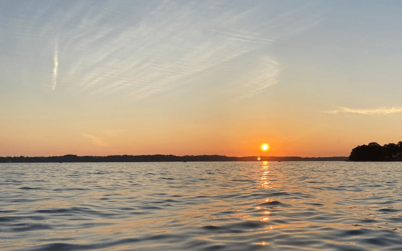 a sunset on the water