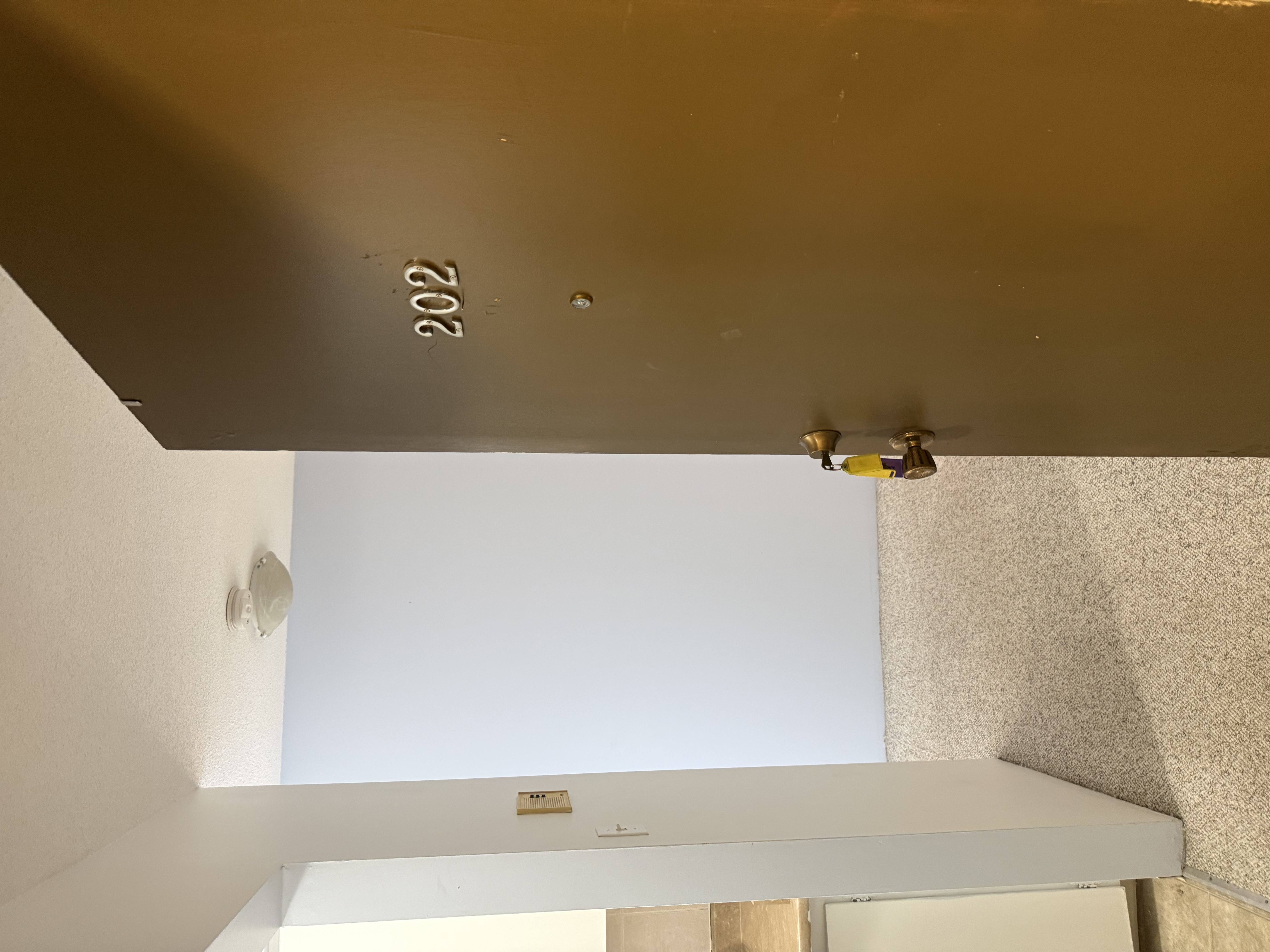 A ceiling with the number 202 written on it.