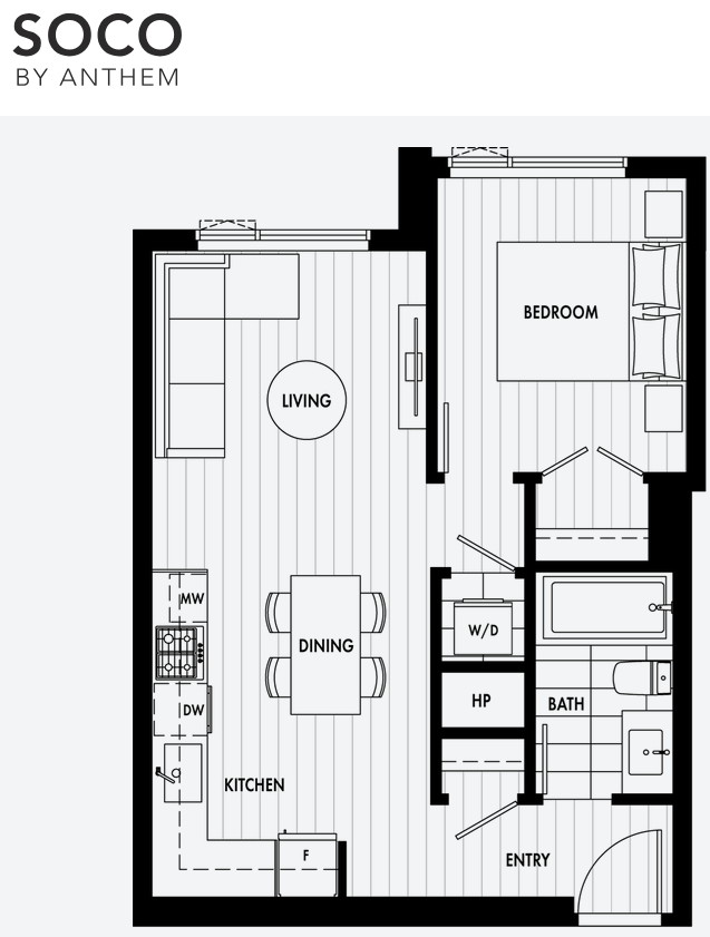 a floor plan of a small apartment with a kitchen and a living room