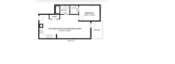 A floor plan of a house with a kitchen, living room, dining room, and a closet.