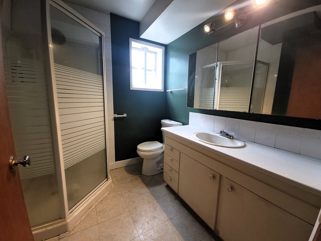 a bathroom with a toilet and a sink and a shower