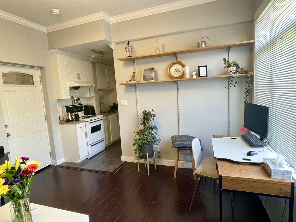 a view of the kitchen from the living room