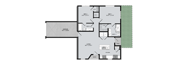 Two-bedroom floorplan with private yard and private garage