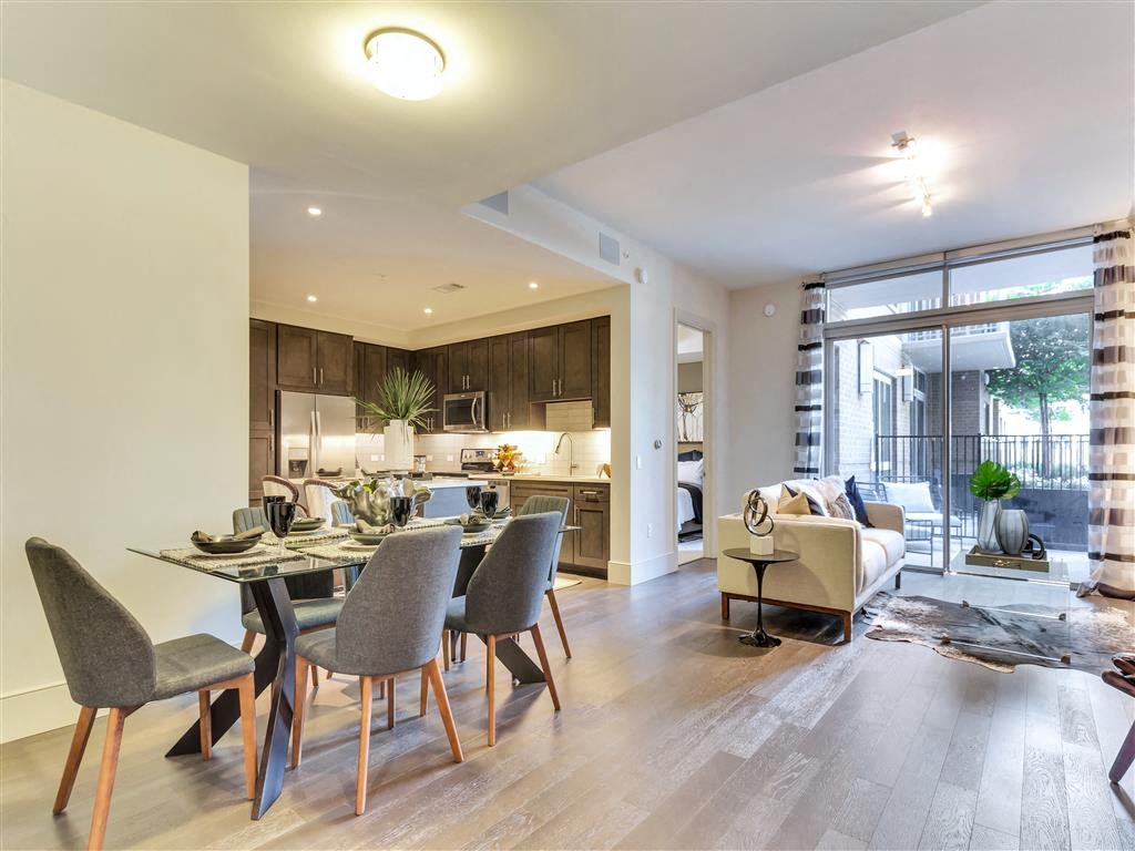 Dining room and living room with hardwood floor