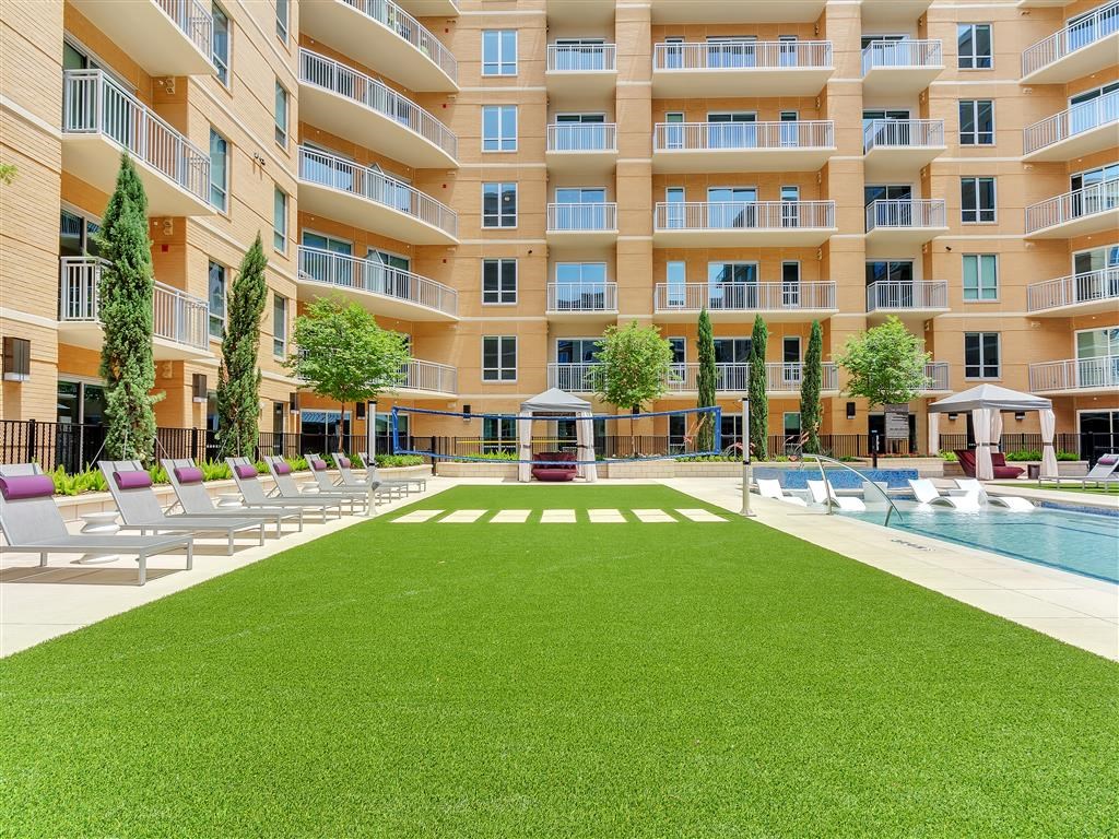 Community courtyard with ample green space.