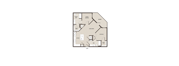 A floor plan of a house with a kitchen, living room, and two bedrooms.