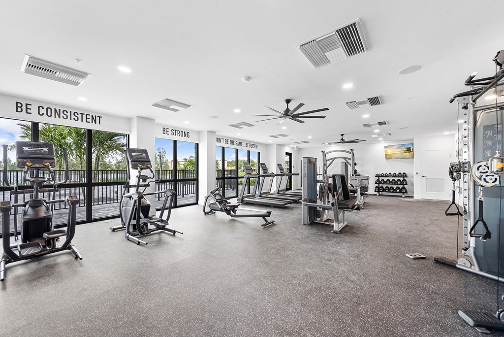 The state of the art gym with weights and cardio equipment at the preserve at grand