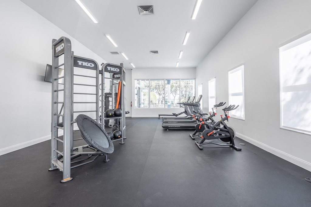 the gym is fully equipped with cardio equipment and weights
