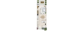 a floor plan of a house with a pool and a dining room