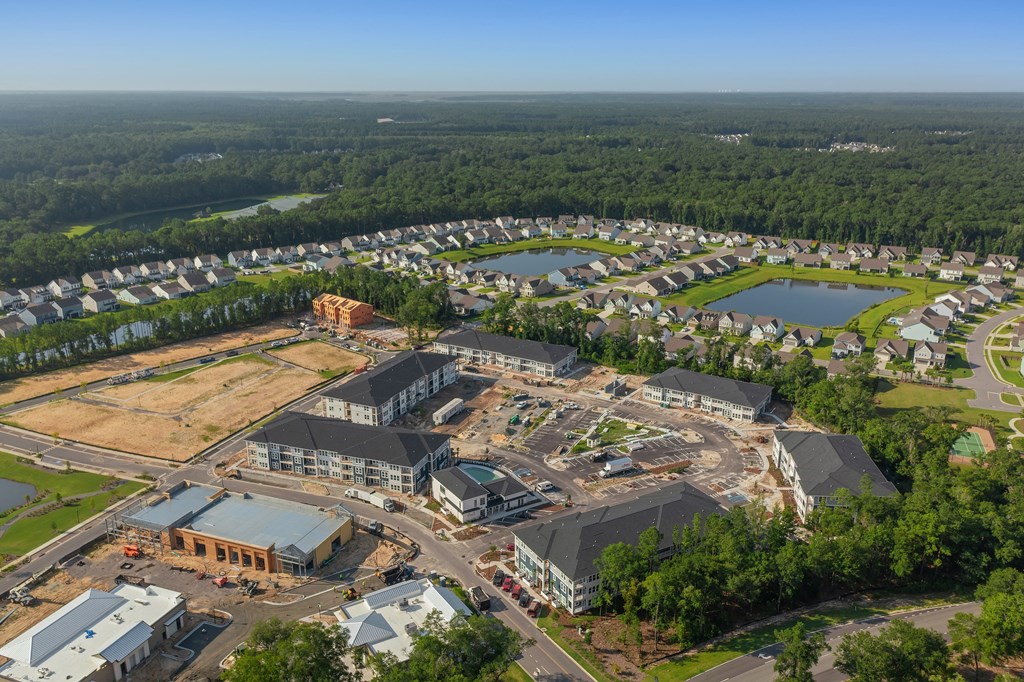 an aerial view of a building construction site in a city