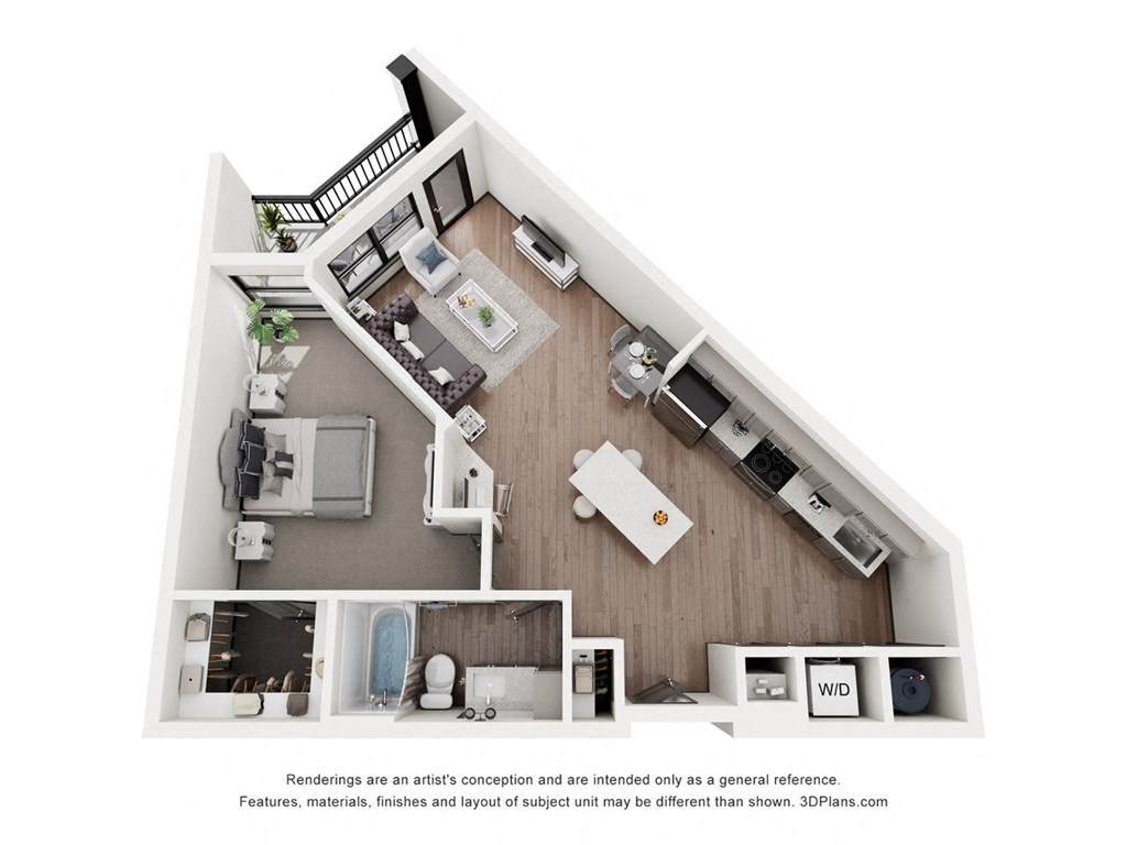 a 1 bedroom floorplan is shown with a bathroom
