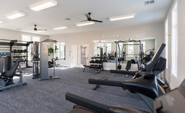 a gym with weights and other exercise equipment