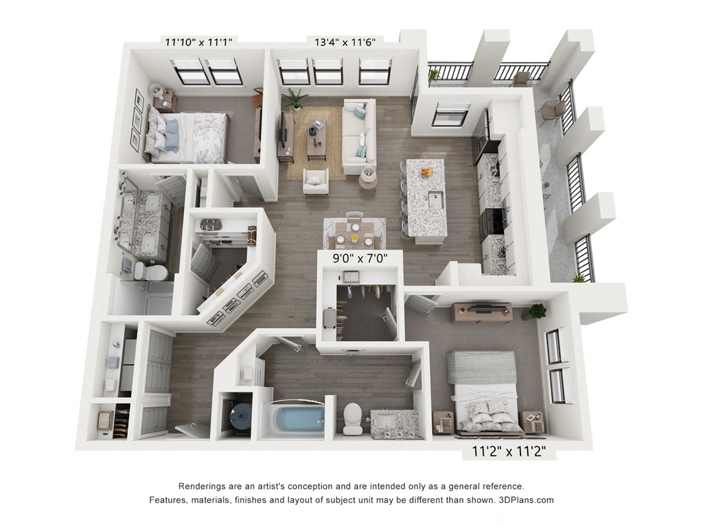 a 3 bedroom floor plan with a bathroom and a living room