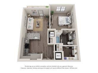 a 1 bedroom floor plan with a bathroom and a bedroom