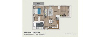 a floor plan of a room with a bedroom and a bathroom