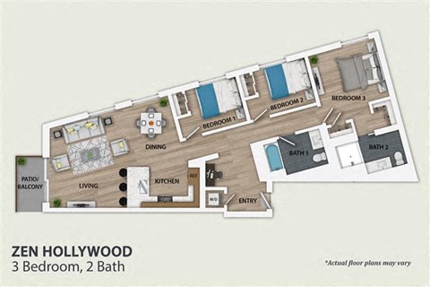 three bedroom floor plan  the residences at