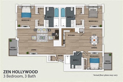 3 bedroom floor plan  the residences at