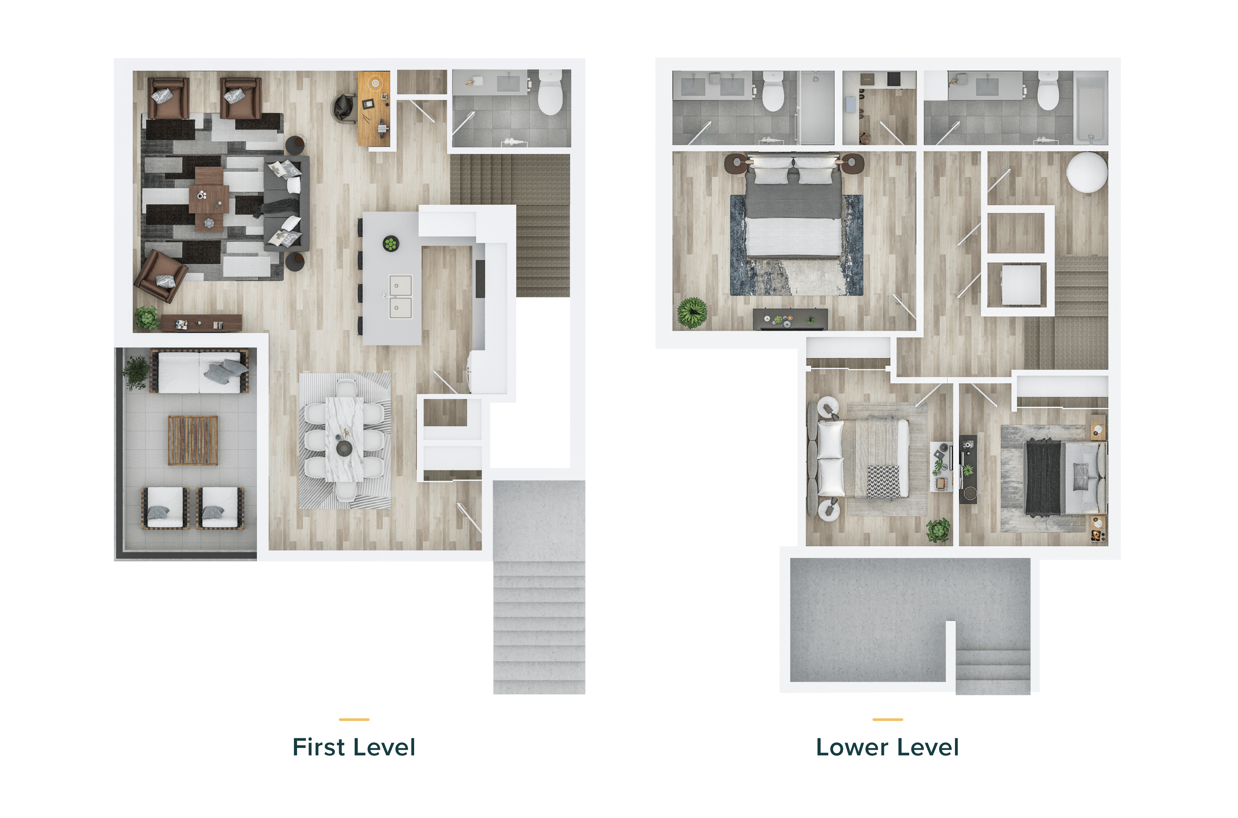 a floor plan of a house with a first level and a lower level