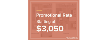 A sign that says Promotional Rate Starting at $3,050.