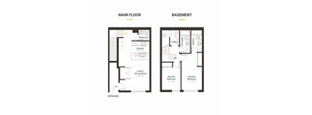 A floor plan of a house with a main floor and basement.