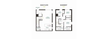 A floor plan of a house showing the main floor and basement.