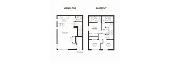 A floor plan of a house showing the main floor and basement.