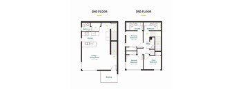 A floor plan of a two-story house with labeled rooms.