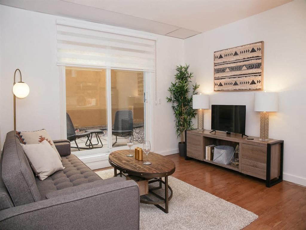 a living room with a couch and a television