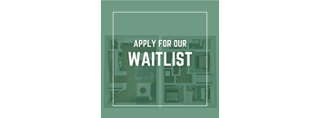 A poster with the text "APPLY FOR OUR WAITLIST" over a background image of a room.