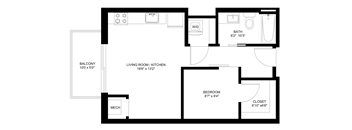 a floor plan of a small house with a bedroom and a living room
