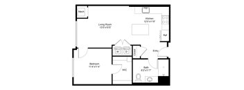 a floor plan of a room with a bedroom and a living room