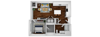 a layout of a bedroom with a living room and a dining room with a kitchen