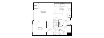 a floor plan of a room with a bedroom and a living room