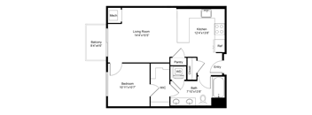 a floor plan of a house with a bedroom and a living room