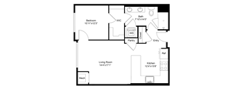 a floor plan of a house with a bedroom and a living room
