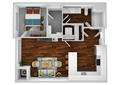 the floor plan of studio suite with bedroom and living room