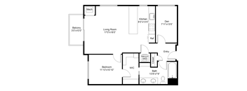 a floor plan of a studio apartment with a bedroom and a living room