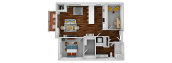 the bedroom floor plan of a 3d rendered house with roommates
