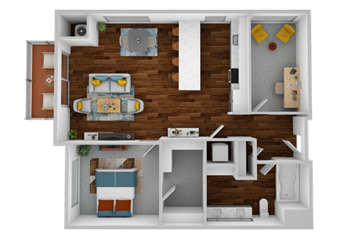 the bedroom floor plan of a 3d rendered house with roommates