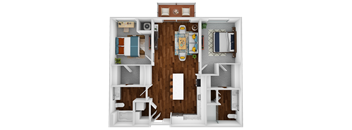 a 3d drawing of the interior of a bedroom floor plan