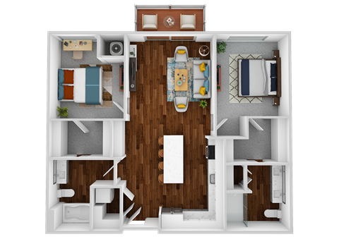 a 3d drawing of the interior of a bedroom floor plan
