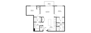 a floor plan of a living room and a bedroom